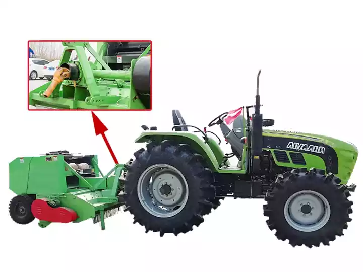 Máquina cosechadora y empacadora de paja redonda con tractor